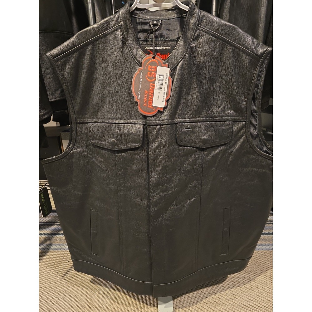 NWT Daniel Smart DS189A Men's Leather Motorcycle Concealed Carry Vest -Black 4XL